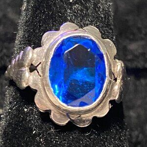 Ring Size 4.5 Blue Glass Faceted Vintage Jewelry Sterling Silver Tested